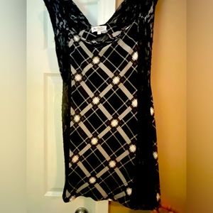 Black, grey and white shades, plaid, lace sleeveless dress -